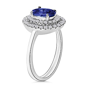 Rhapsody AAAA Ceylon Blue Sapphire and E-F VS2 Diamond 1.65 ctw Double Halo Ring in 950 Platinum (Size 10.0) 4.50 Grams (Del. in 10-12 Days)