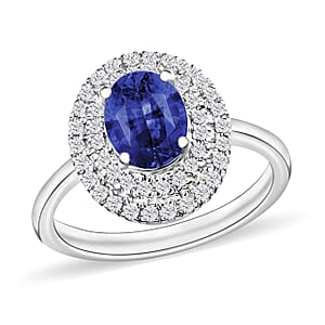 Rhapsody AAAA Ceylon Blue Sapphire and E-F VS2 Diamond 1.65 ctw Double Halo Ring in 950 Platinum (Size 11.0) 4.50 Grams (Del. in 10-12 Days)