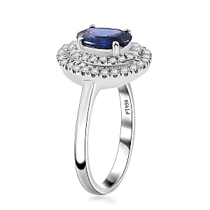Rhapsody AAAA Ceylon Blue Sapphire and E-F VS2 Diamond 1.65 ctw Double Halo Ring in 950 Platinum (Size 7.0) 4.50 Grams