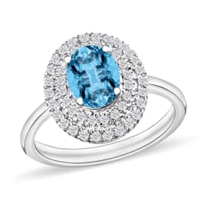 Rhapsody AAAA Santa Maria Aquamarine and E-F VS2 Diamond 1.60 ctw Ring in 950 Platinum (Size 10.0) 4.50 Grams