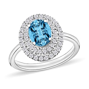 Rhapsody AAAA Santa Maria Aquamarine and E-F VS2 Diamond 1.60 ctw Ring in 950 Platinum (Size 7.0) 4.50 Grams