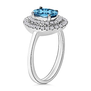 Rhapsody AAAA Santa Maria Aquamarine and E-F VS2 Diamond 1.60 ctw Ring in 950 Platinum (Size 7.0) 4.50 Grams