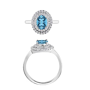Rhapsody AAAA Santa Maria Aquamarine and E-F VS2 Diamond 1.60 ctw Ring in 950 Platinum (Size 7.0) 4.50 Grams