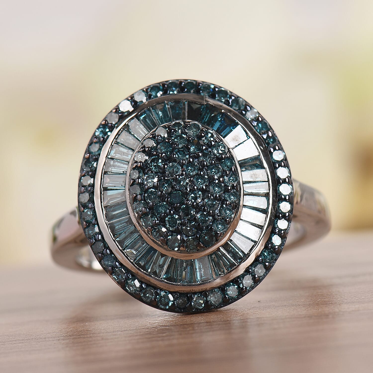 Buy Venice Blue Diamond I1-I2 Cluster Ring in Rhodium