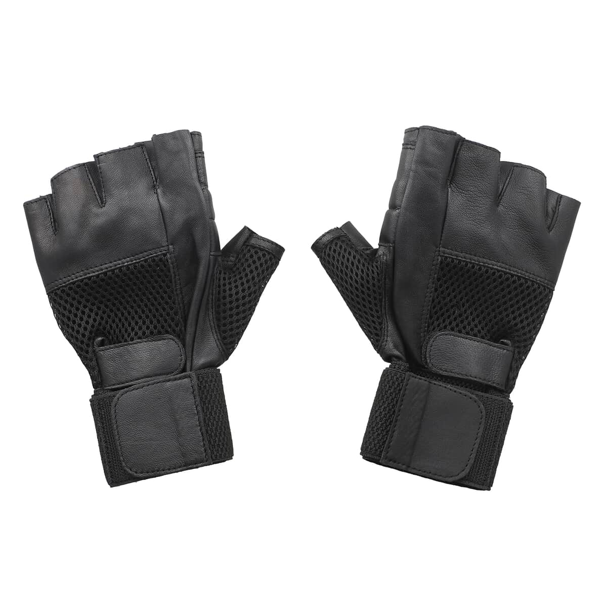 Closeout Deal Black 100% Genuine Leather Fingerless Gloves image number 0