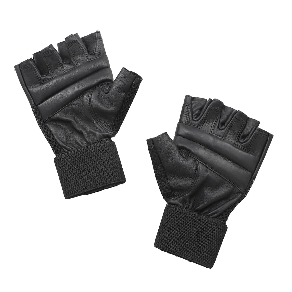 Closeout Deal Black 100% Genuine Leather Fingerless Gloves image number 2