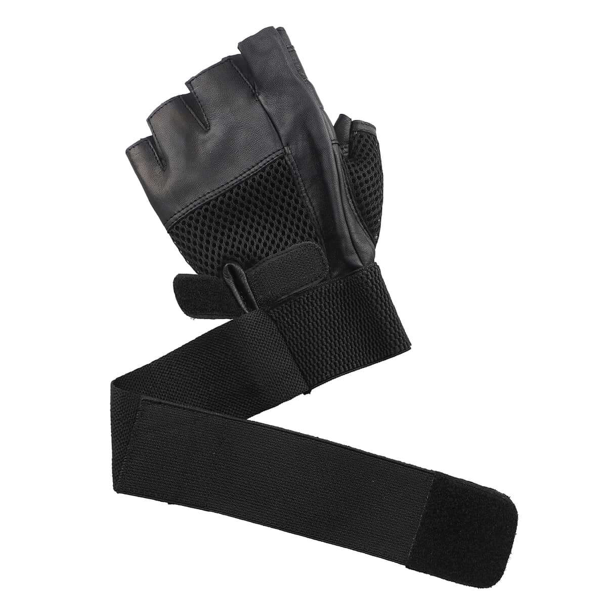 Closeout Deal Black 100% Genuine Leather Fingerless Gloves image number 3