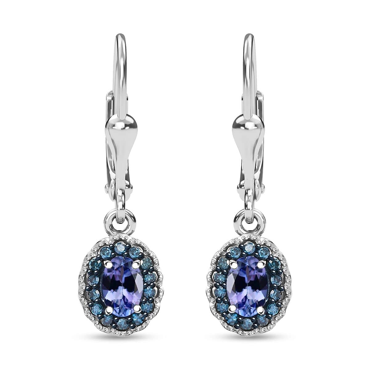 Peacock Tanzanite and Blue Diamond 1.15 ctw Earrings in Rhodium Over Sterling Silver image number 0