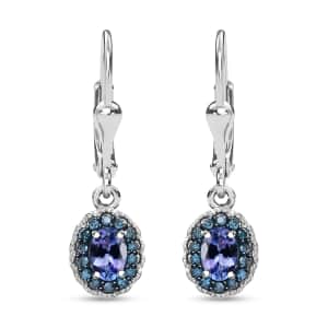 Peacock Tanzanite and Blue Diamond 1.15 ctw Earrings in Rhodium Over Sterling Silver