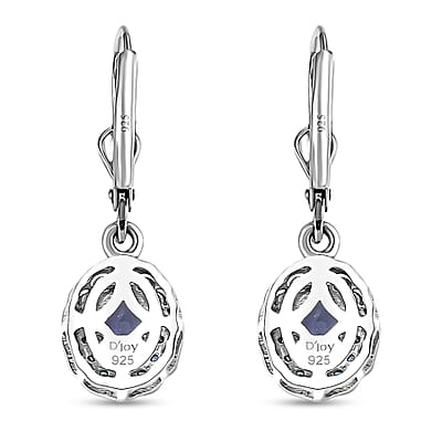 D'Joy Peacock Tanzanite and Blue Diamond 1.15 ctw Earrings in Rhodium Over Sterling Silver