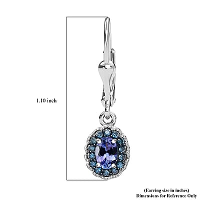 D'Joy Peacock Tanzanite and Blue Diamond 1.15 ctw Earrings in Rhodium Over Sterling Silver