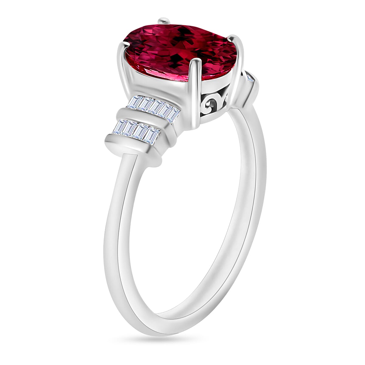 Rhapsody AAAA Ouro Fino Rubellite and E-F VS2 Diamond 2.50 ctw Ring in 950 Platinum (Size 4.5) 5.25 Grams (Del. in 10-12 Days) image number 2