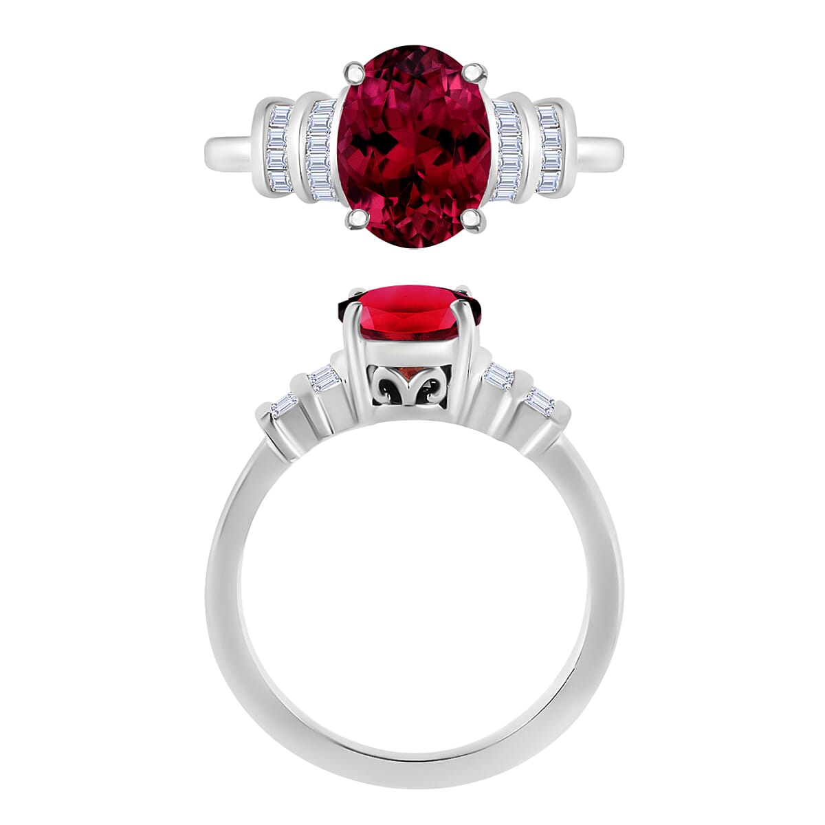 Rhapsody AAAA Ouro Fino Rubellite and E-F VS2 Diamond 2.50 ctw Ring in 950 Platinum (Size 4.5) 5.25 Grams (Del. in 10-12 Days) image number 3