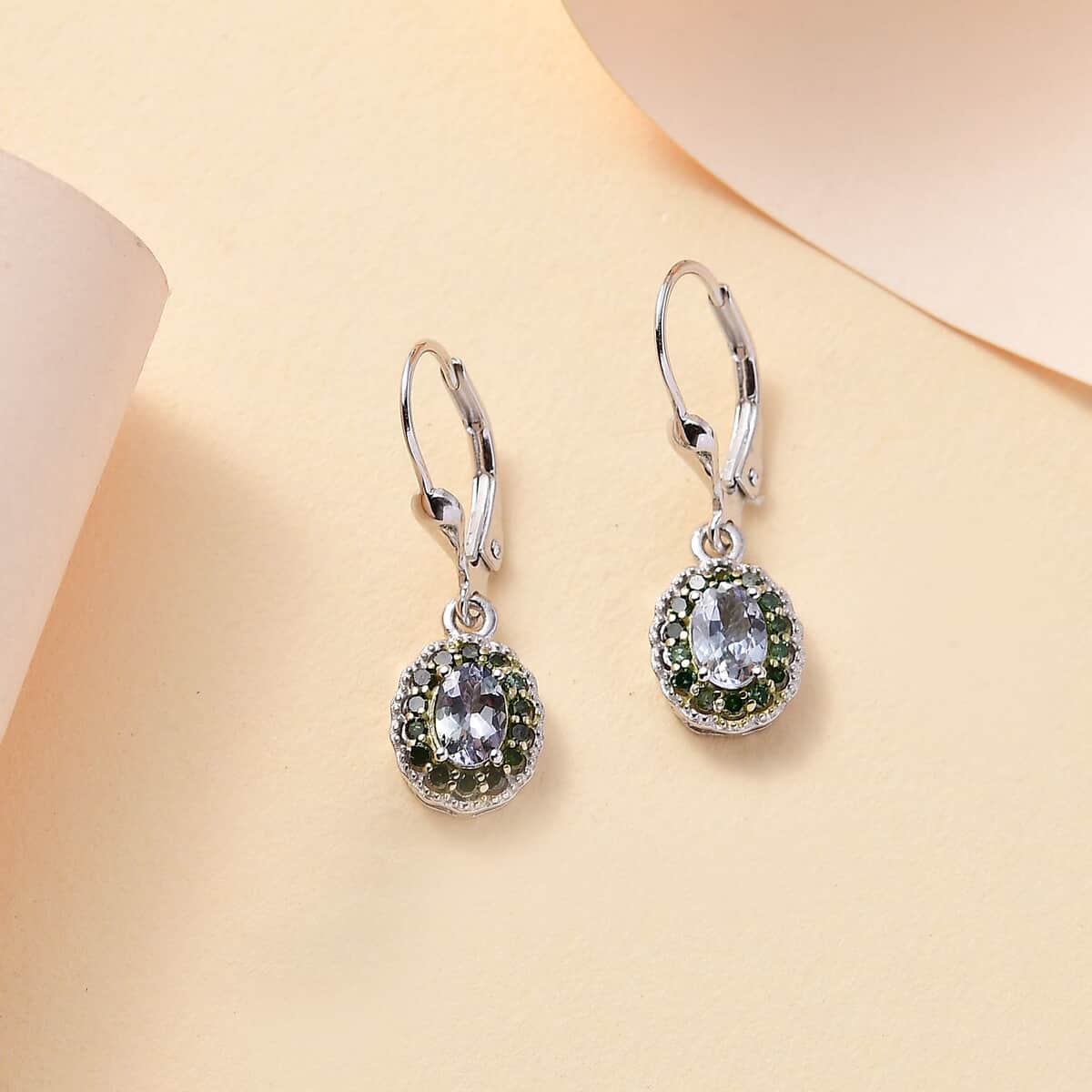 Green Tanzanite and Green Diamond 1.15 ctw Earrings in Rhodium Over Sterling Silver image number 1