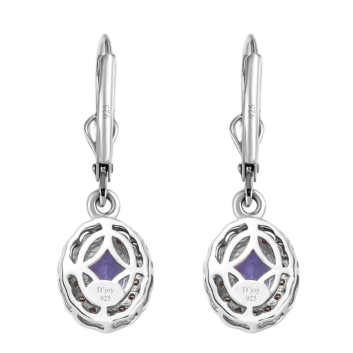 Tanzanite and Natural Champagne Diamond 1.30 ctw Earrings in Rhodium Over Sterling Silver image number 3