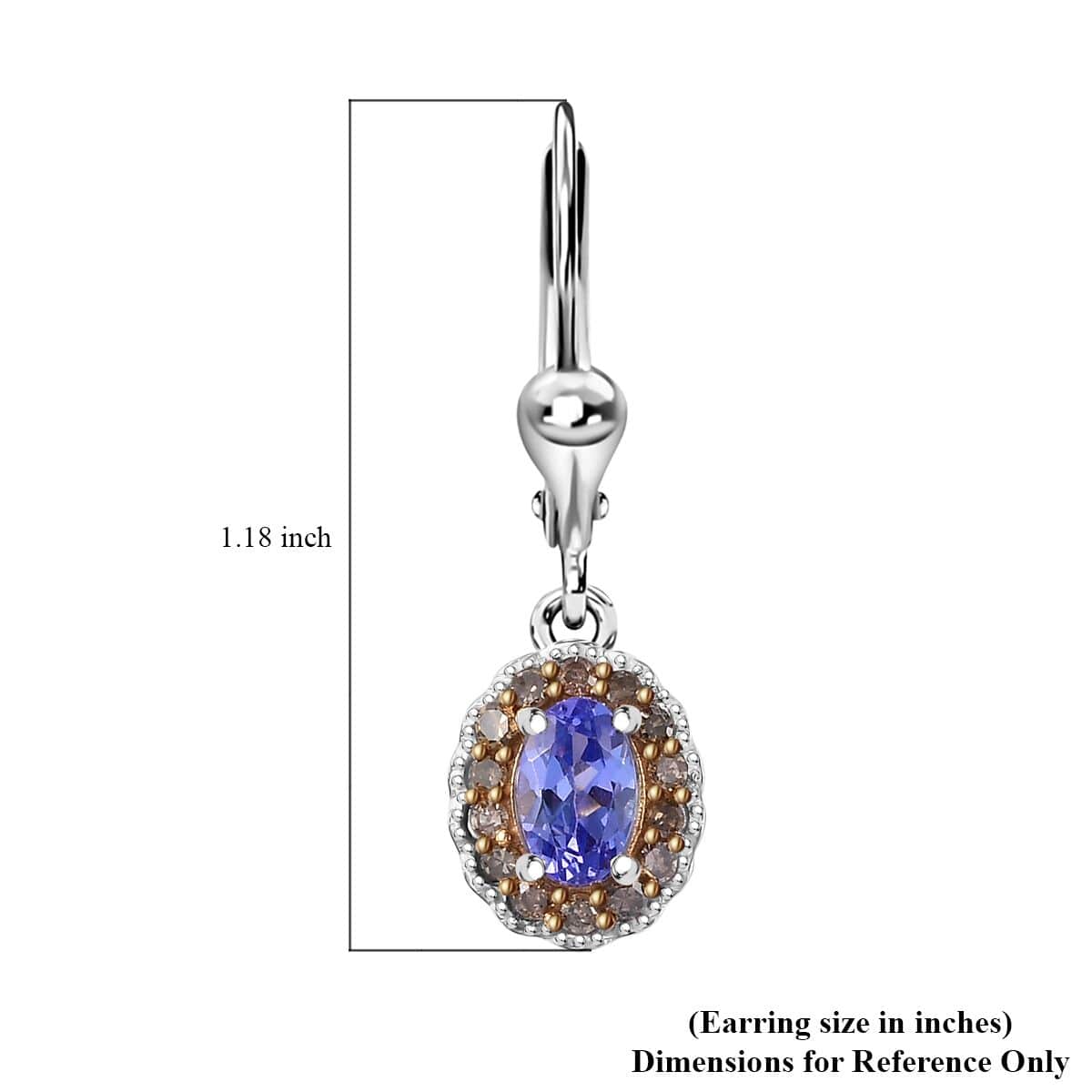 Tanzanite and Natural Champagne Diamond 1.30 ctw Earrings in Rhodium Over Sterling Silver image number 4