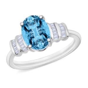 Rhapsody AAAA Santa Maria Aquamarine and E-F VS2 Diamond 1.90 ctw Ring in 950 Platinum (Size 10.0) 5.25 Grams