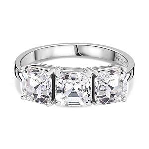 White Swarovski Crystal 2.99 ctw 3 Stone Ring in Rhodium Over Sterling Silver (Size 8)