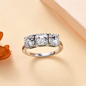 White Swarovski Crystal 2.99 ctw 3 Stone Ring in Rhodium Over Sterling Silver (Size 8)