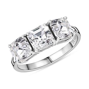 White Swarovski Crystal 2.99 ctw 3 Stone Ring in Rhodium Over Sterling Silver (Size 8)