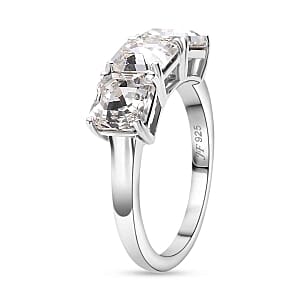 White Swarovski Crystal 2.99 ctw 3 Stone Ring in Rhodium Over Sterling Silver (Size 8)