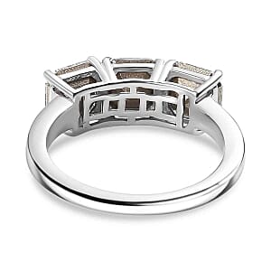 White Swarovski Crystal 2.99 ctw 3 Stone Ring in Rhodium Over Sterling Silver (Size 8)