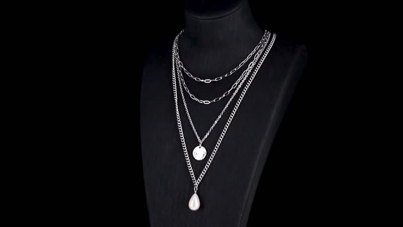White Shell Pearl 4 Layer Necklace in Stainless Steel 24-26 Inches