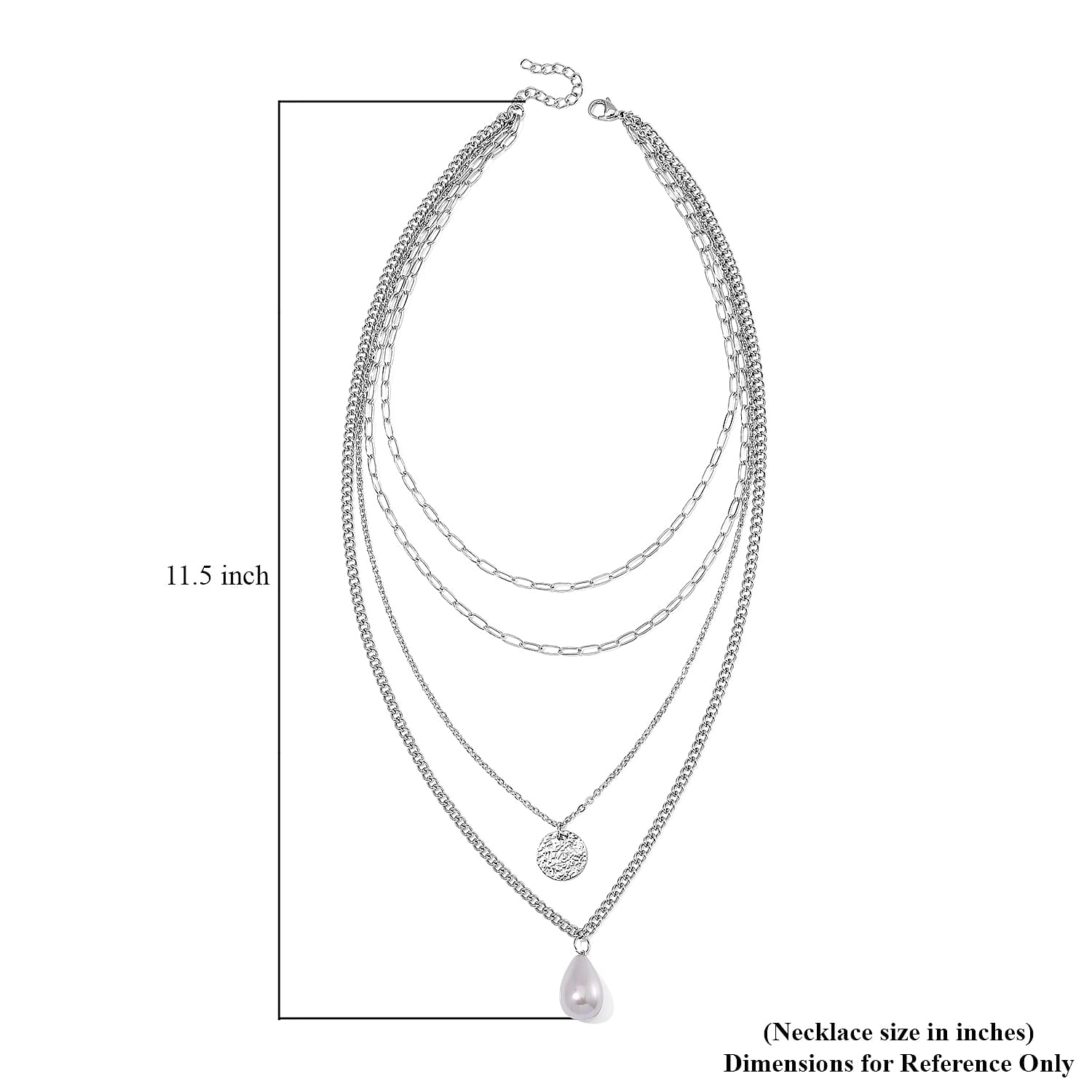 White Shell Pearl 4 Layer Necklace in Stainless Steel 24-26 Inches