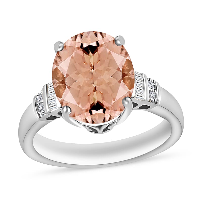 Luxoro Premium Marropino Morganite and G-H I1 Diamond 4.55 ctw Ring in 14K White Gold (Size 10.0) 5.8 Grams