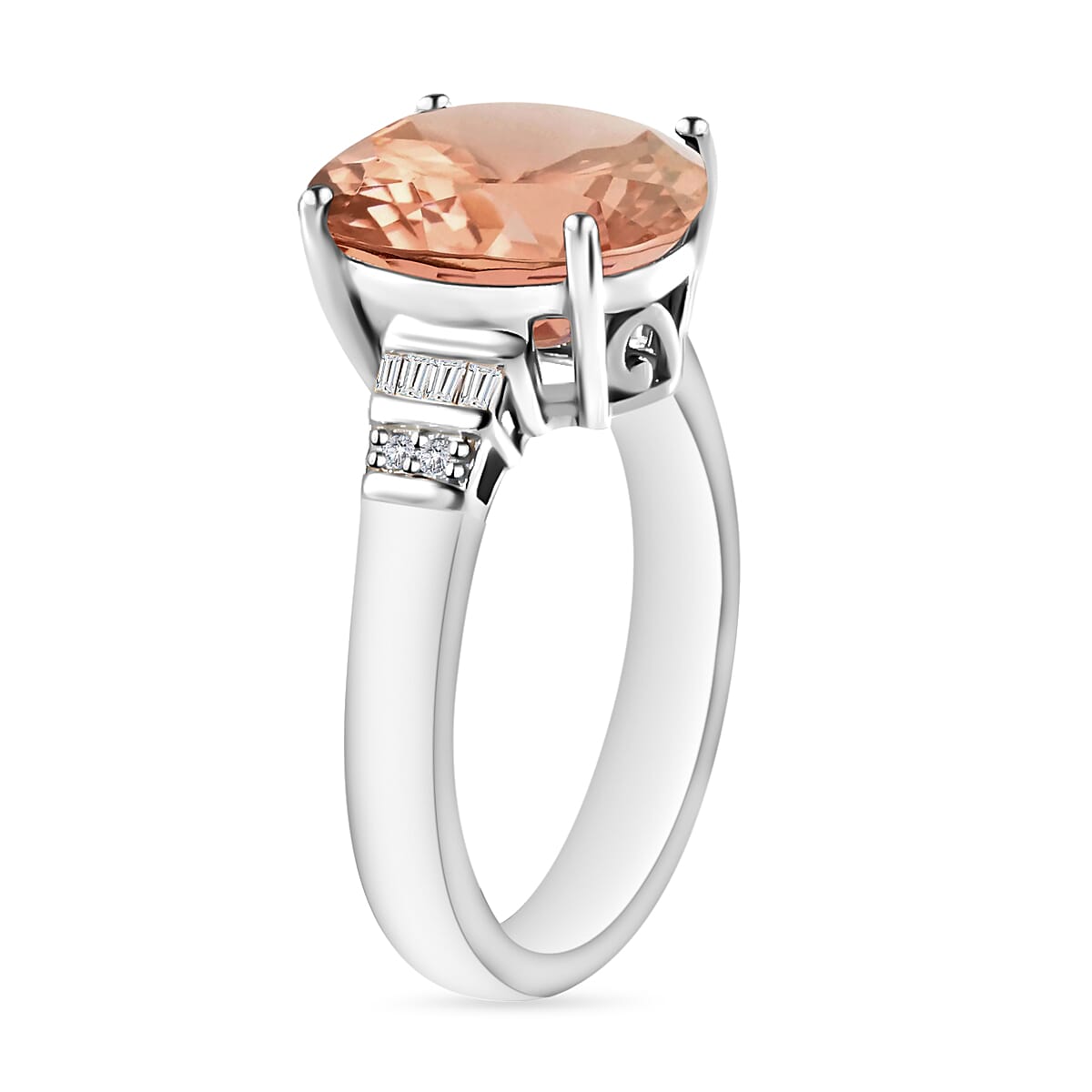 Luxoro Premium Marropino Morganite and G-H I1 Diamond 4.55 ctw Ring in 14K White Gold (Size 11.5) 4.10 Grams image number 2