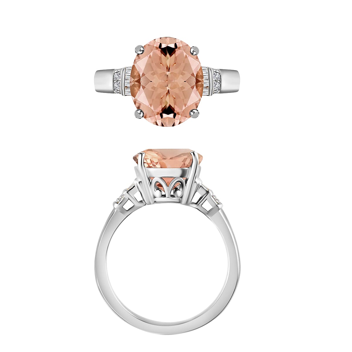 Luxoro Premium Marropino Morganite and G-H I1 Diamond 4.55 ctw Ring in 14K White Gold (Size 11.5) 4.10 Grams image number 3