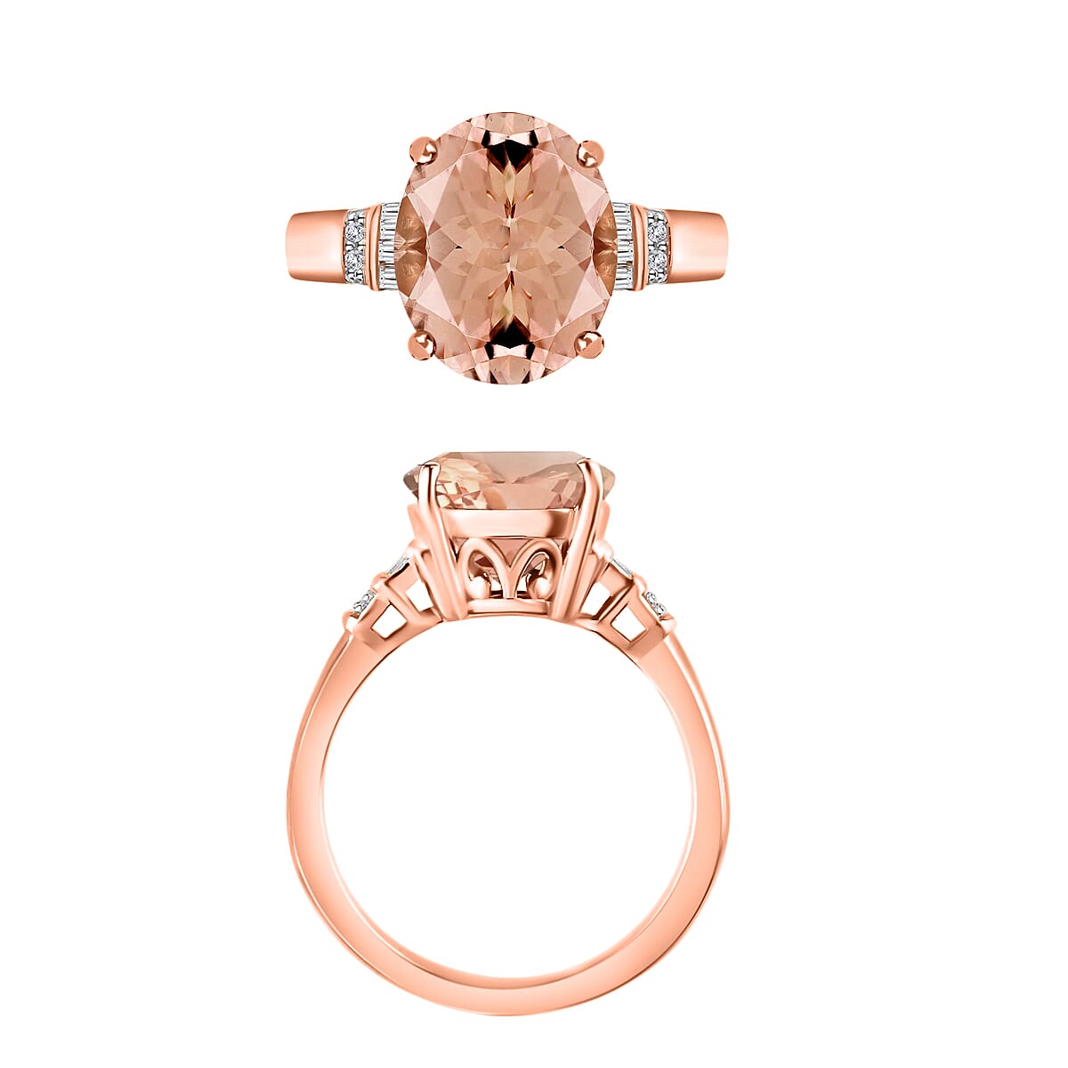 Luxoro Premium Marropino Morganite and G-H I1 Diamond 4.55 ctw Ring in 14K Rose Gold (Size 7.0) 4.10 Grams (Del. in 10-12 Days) image number 3