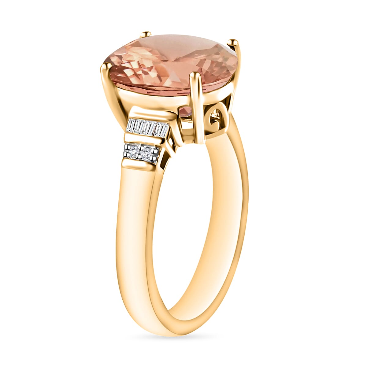 Luxoro Premium Marropino Morganite and G-H I1 Diamond 4.55 ctw Ring in 14K Yellow Gold (Size 8.0) 4.10 Grams image number 2