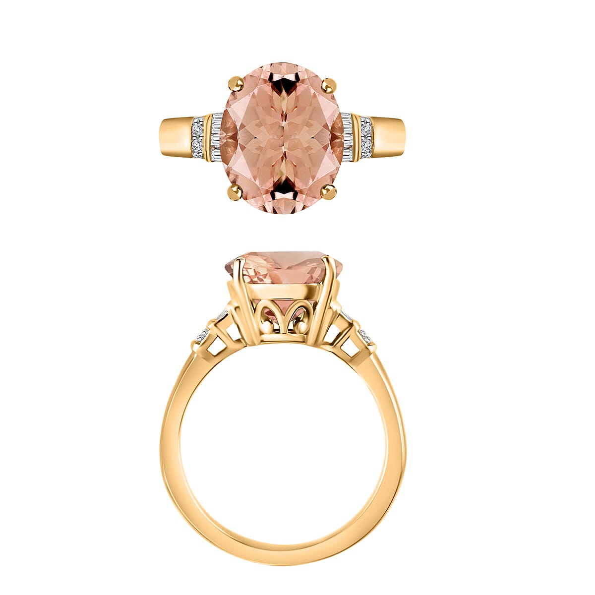 Luxoro Premium Marropino Morganite and G-H I1 Diamond 4.55 ctw Ring in 14K Yellow Gold (Size 8.0) 4.10 Grams image number 3