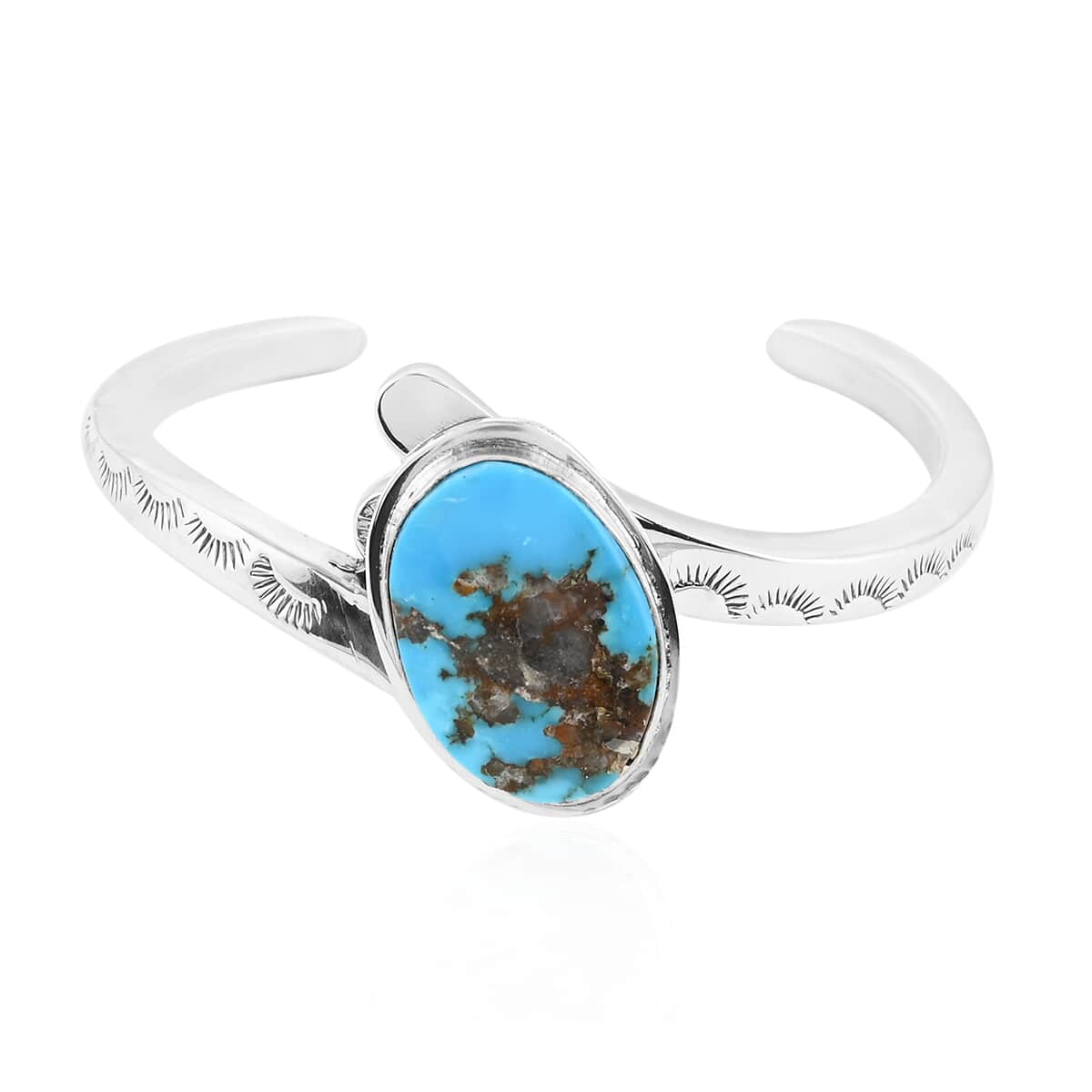 ONE OF A KIND SANTA FE Style Turquoise Cuff Bracelet in Sterling Silver (5.50 In) 53.80 Grams (Made in USA) 13.00 ctw image number 0