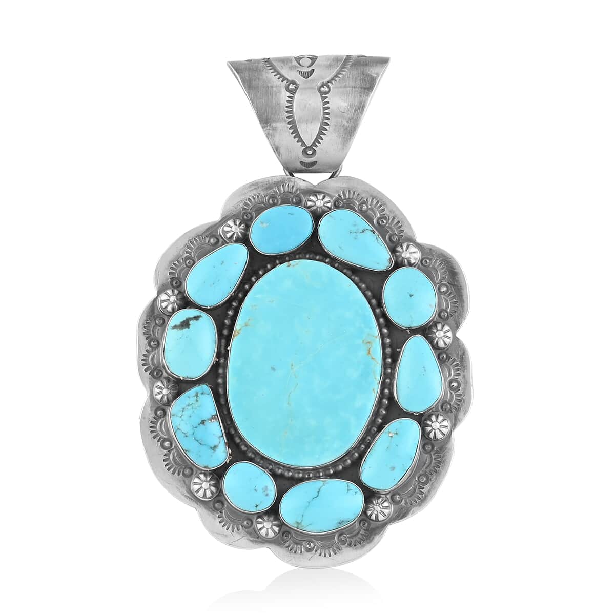 ONE OF A KIND Santa Fe Style Kingman Turquoise Large Pendant in Sterling Silver (Made in USA) 295.00 ctw image number 0