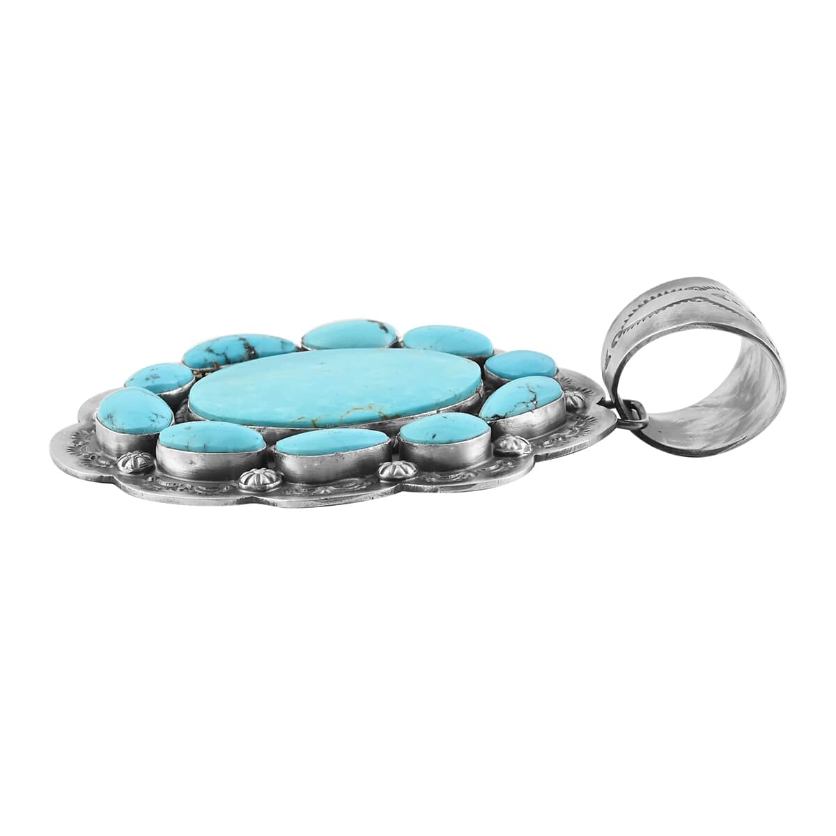 ONE OF A KIND Santa Fe Style Kingman Turquoise Large Pendant in Sterling Silver (Made in USA) 295.00 ctw image number 2
