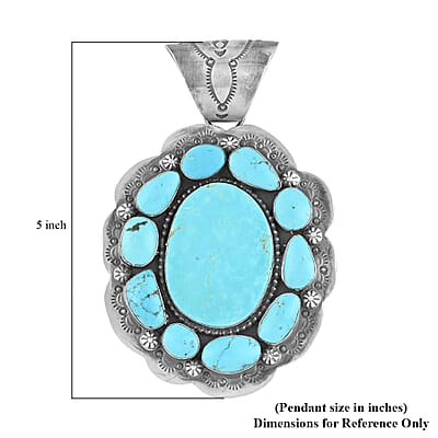 ONE OF A KIND Santa Fe Style Kingman Turquoise Large Pendant in Sterling Silver (Made in USA) 295.00 ctw