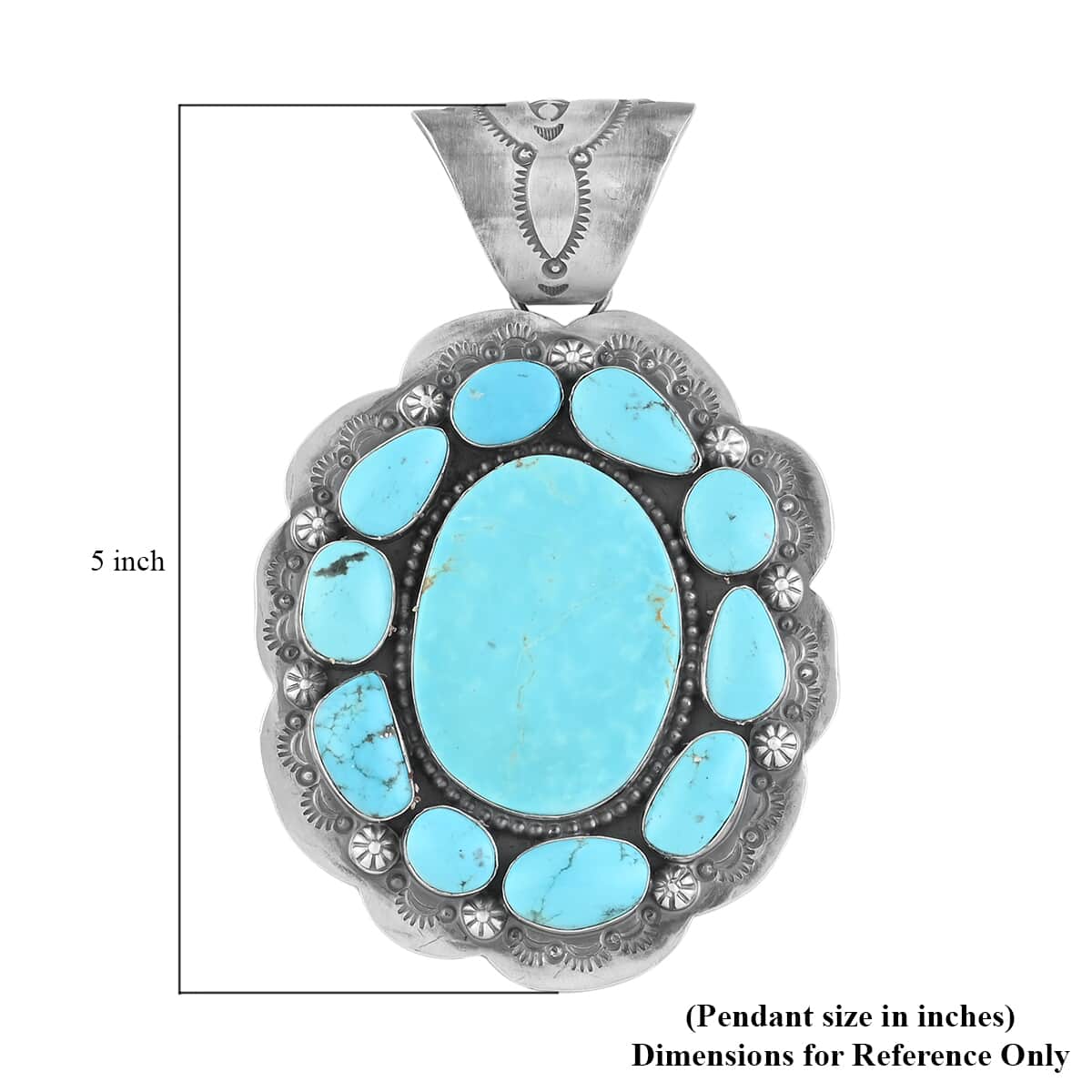 ONE OF A KIND Santa Fe Style Kingman Turquoise Large Pendant in Sterling Silver (Made in USA) 295.00 ctw image number 3