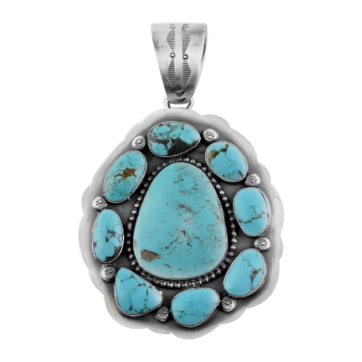 ONE OF A KIND SANTA FE Style Kingman Turquoise Pendant in Sterling Silver 96.30 Grams (Made in USA) 126.00 ctw image number 0