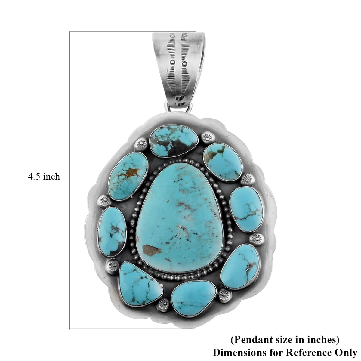 ONE OF A KIND SANTA FE Style Kingman Turquoise Pendant in Sterling Silver 96.30 Grams (Made in USA) 126.00 ctw image number 3