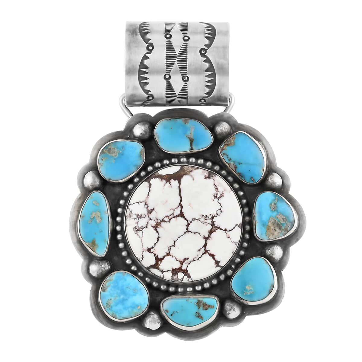 SUMMER DEALS SANTA FE Style Wild Horse Turquoise and Mojave Turquoise Pendant in Sterling Silver 89.20 Grams (Made in USA) 63.00 ctw image number 0