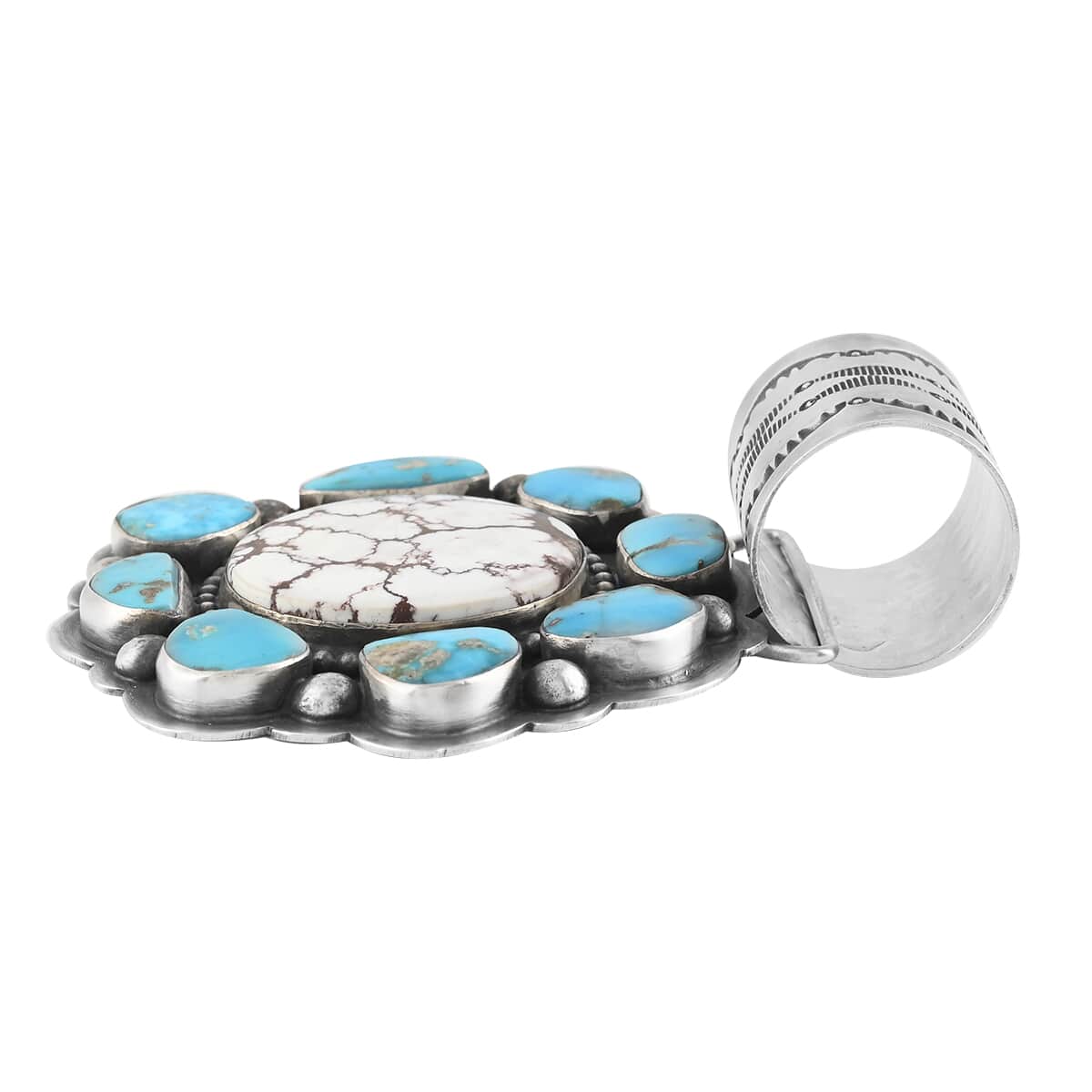 SUMMER DEALS SANTA FE Style Wild Horse Turquoise and Mojave Turquoise Pendant in Sterling Silver 89.20 Grams (Made in USA) 63.00 ctw image number 2