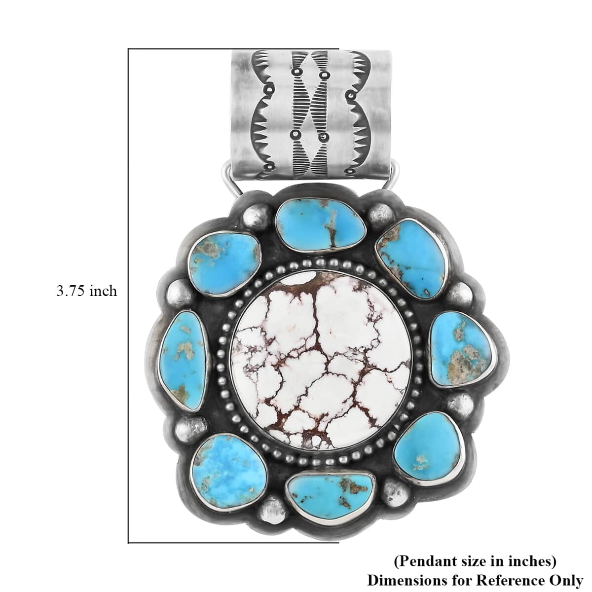 SUMMER DEALS SANTA FE Style Wild Horse Turquoise and Mojave Turquoise Pendant in Sterling Silver 89.20 Grams (Made in USA) 63.00 ctw image number 3