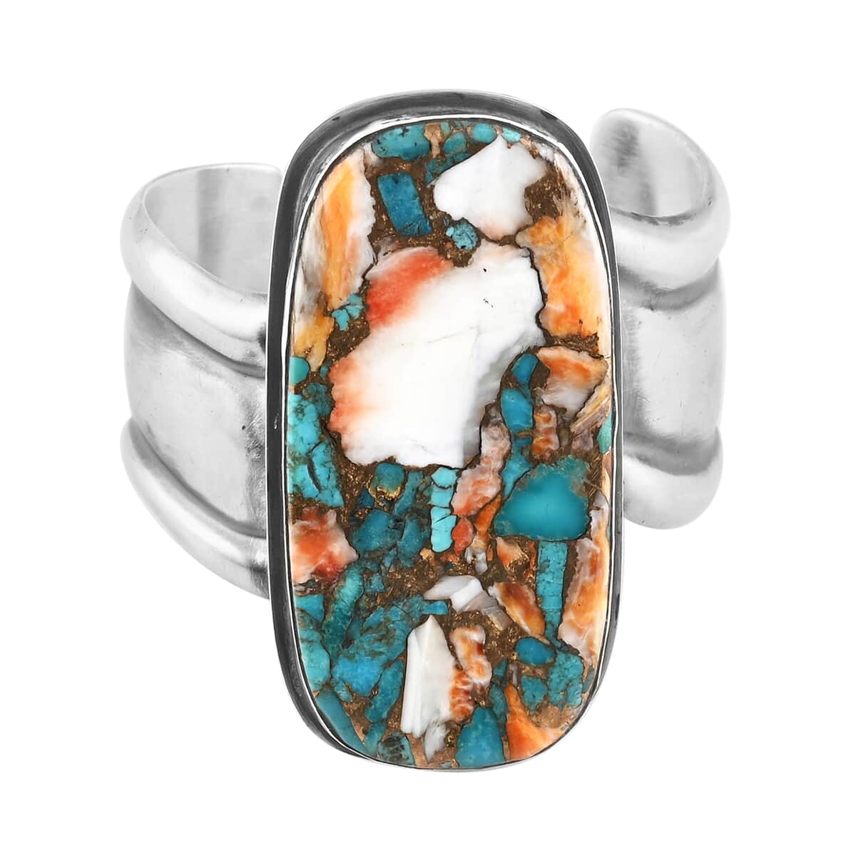 Santa Fe Style Spiny Turquoise Cuff Bracelet in Sterling Silver (5.25 In) (Made in USA) 155.00 ctw image number 0