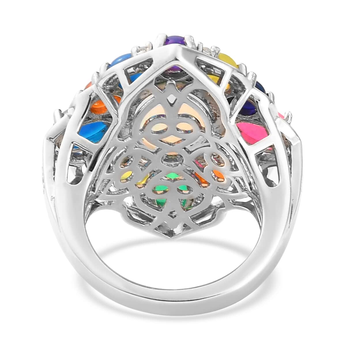 Multi Welo Opal and Zircon Floral Ring in Platinum Over Sterling Silver (Size 11.0) 5.25 ctw image number 4