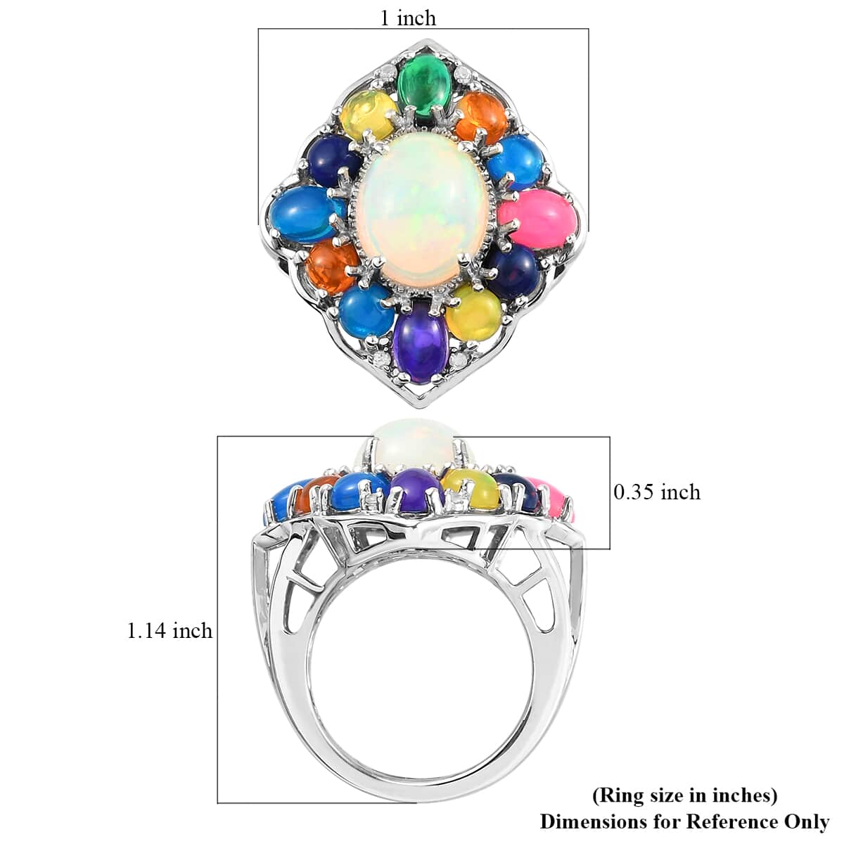Multi Welo Opal and Zircon Floral Ring in Platinum Over Sterling Silver (Size 11.0) 5.25 ctw image number 5
