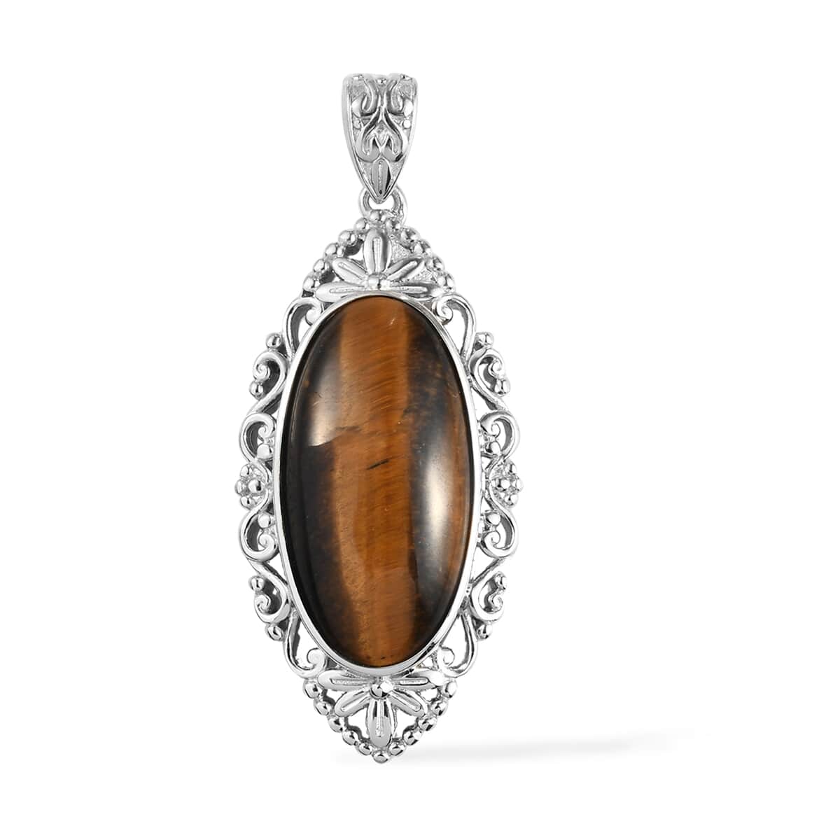 Tiger's Eye Solitaire Pendant in Platinum Over Copper with Magnet 21.75 ctw image number 0