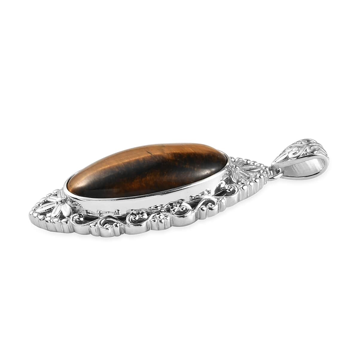 Tiger's Eye Solitaire Pendant in Platinum Over Copper with Magnet 21.75 ctw image number 2