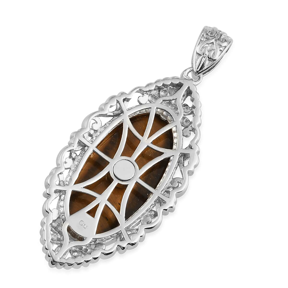 South African Tiger's Eye Solitaire Pendant in Platinum Over Copper with Magnet 21.75 ctw image number 3